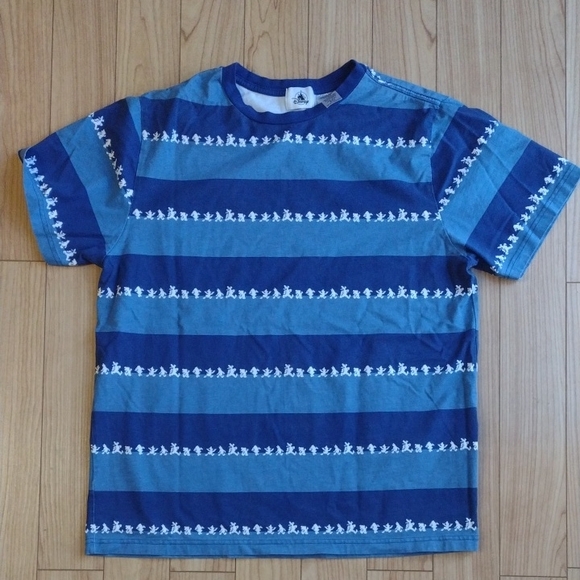 Disney Blue Striped Short Sleeve Tee with Mickey and Friends Size Large - Picture 1 of 8
